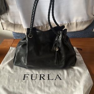 Furla Braided Strap Purse Black Leather